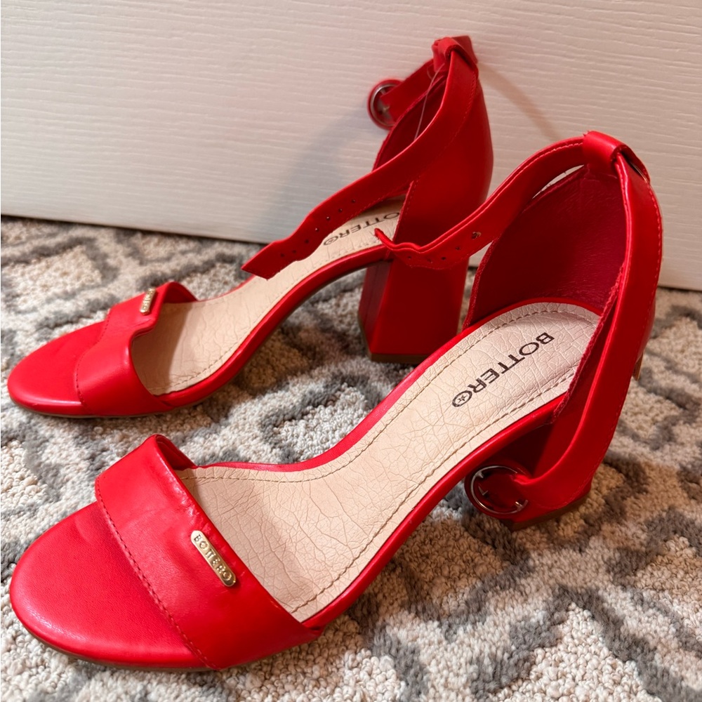 bp. Red Open-Toe Block Heel Sandals with Ankle Strap